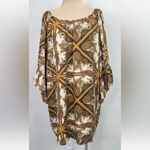 Vintage Voom by Joy Han Paisley MOD Angle Bell Sleeve Shift Dress M